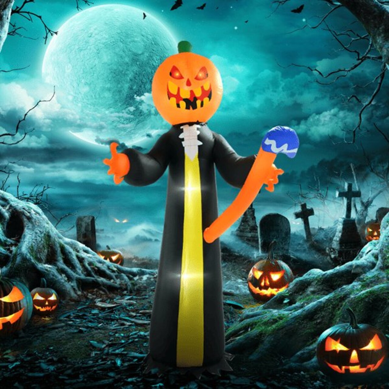 Edge Collections - 59.1" - Black - Halloween Decoration Inflatable Pumpkin Head Ghost - 1 Piece